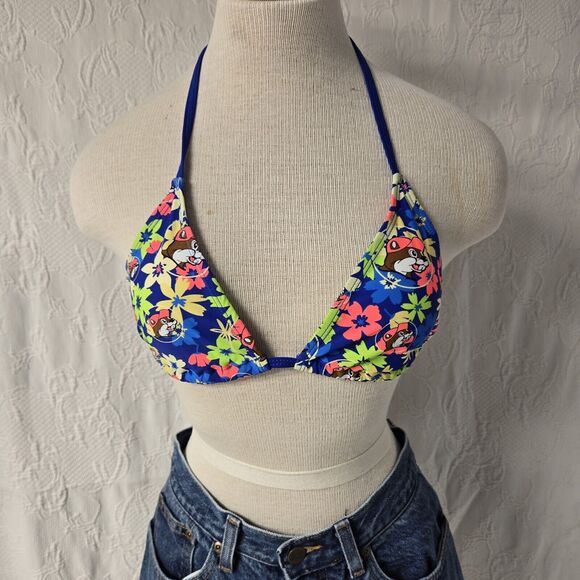 Buc-ees Womens Tropical Bikini Top Small Blue With Flowers - Picture 1 of 5
